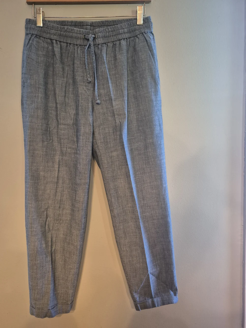 J CREW SET OF 2 Casual Drawstring Linen-Blend Pants in Light Blue and Navy, Sz 6